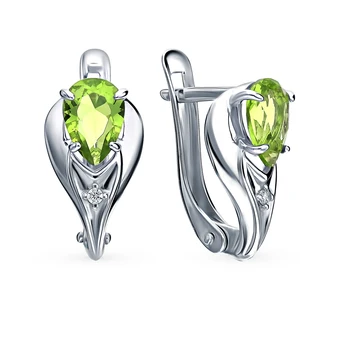 

Silver earrings with хризолитом and cubic zirconia sunlight