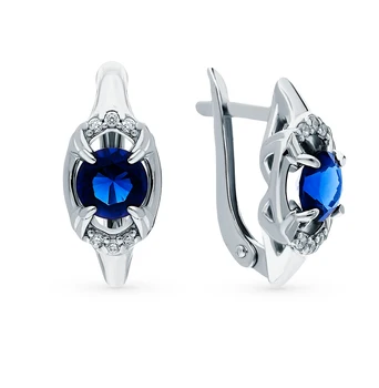 

Silver earrings with cubic zirconia and Sapphire synthetic sunlight sample 925