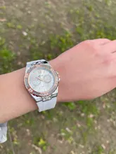Reloj deportivo de oro rosa con cronógrafo para mujer, reloj deportivo de señora, banda de goma azul y Diamante, reloj de pulsera de cuarzo femenino analógico Xfcs