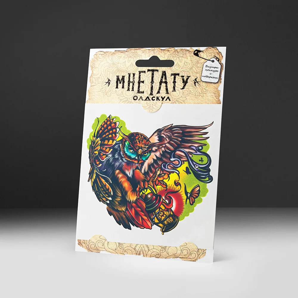 Переводная татуировка MneTatu "Ночная сова" Олд Скул