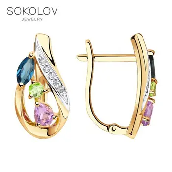 

SOKOLOV drop earrings with stones of gold with a mix of stones, fashion jewelry, 585, women's male, long earrings