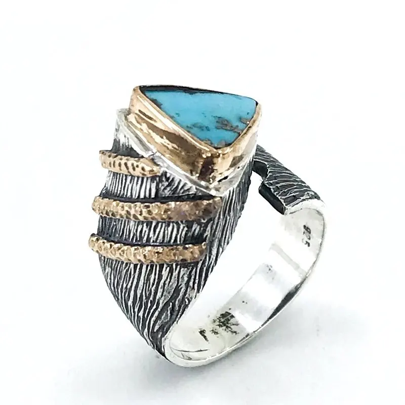 

Natural Real Turquoise Stone Handwork Authentic sterling Silver Ring