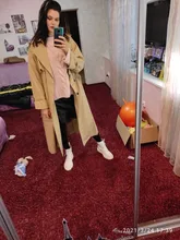 Gabardina larga X holgada de estilo coreano para mujer, abrigo de doble botonadura con cinturón, manto de dama, rompevientos, prendas de vestir de primavera y otoño, color gris