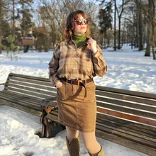 Plaid Shirt Tops Long-Sleeve Office Women Coat Loose Ladies Karsany And