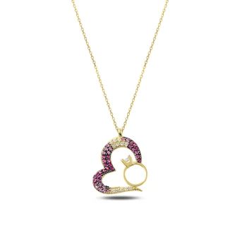 

KUTAYDAN Pink Grayscale Nano Cubic Zirconia Heart Necklace 925 Sterling Silver