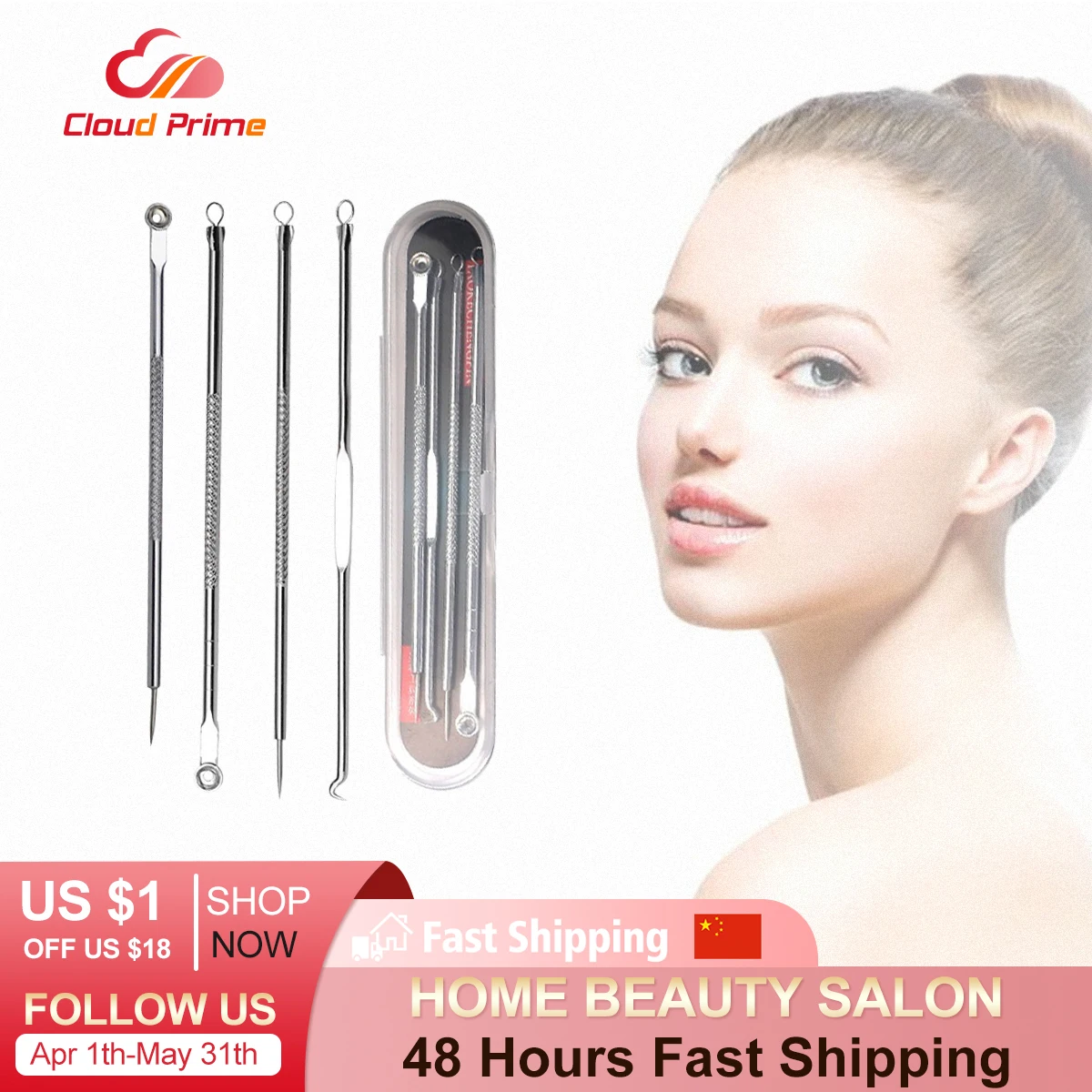 Agujas de acero inoxidable para eliminación de acné, herramientas para quitar espinillas y espinillas, cuidado de la piel Facial, limpiador de poros faciales, 4 Uds.