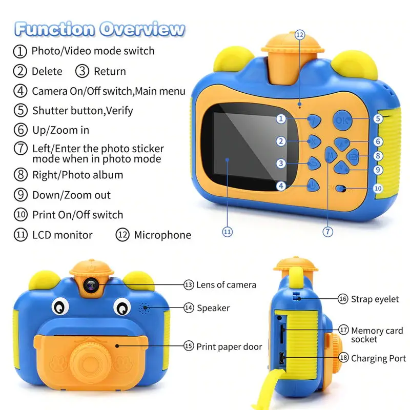 Kids Camera Instant Print Camera For Children 1080P Hd Video Photo Camera Toys With 32Gb Card
