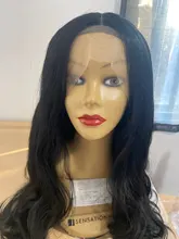 Yomagic-pelucas con onda de encaje frontal para mujer, cabello sintético de Color negro, sin pegamento, con línea de pelo Natural