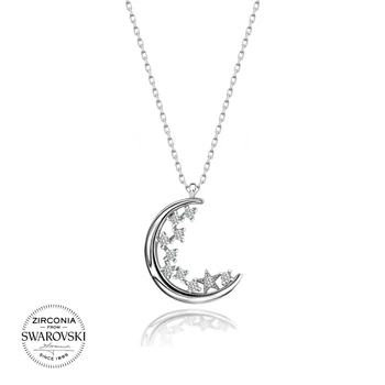 

Silver 925 Sterling Swarovski Zirconia Stone Crescent Moon & Star Pendant