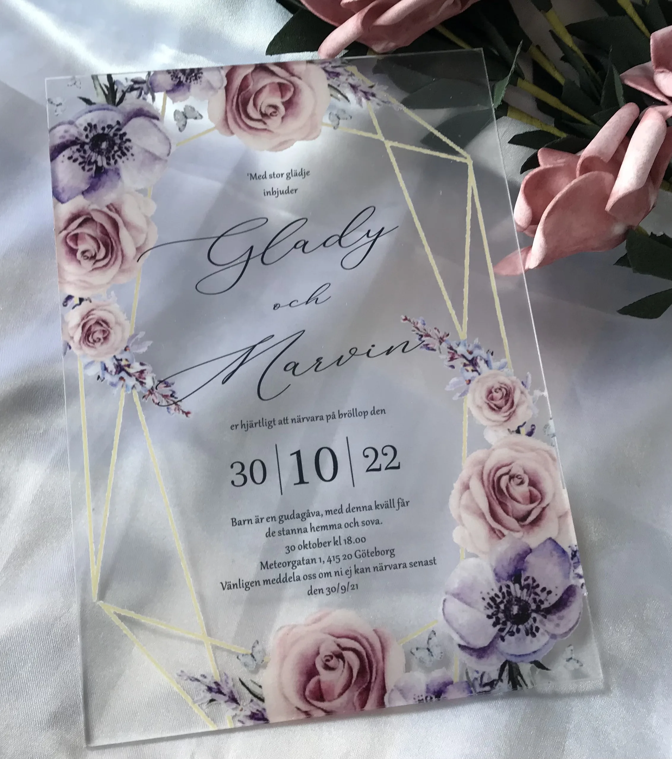 Acrylic Baby Shower Invitation,purple,blush Rose,peony Acrylic Wedding