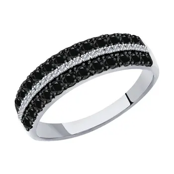 

Sokolov ring in white gold with colorless and black diamonds, fashion jewelry, 585, women's male