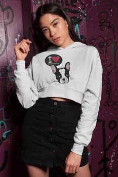 

Angemiel Wear Bulldog White Short Hooded Sweatshirt