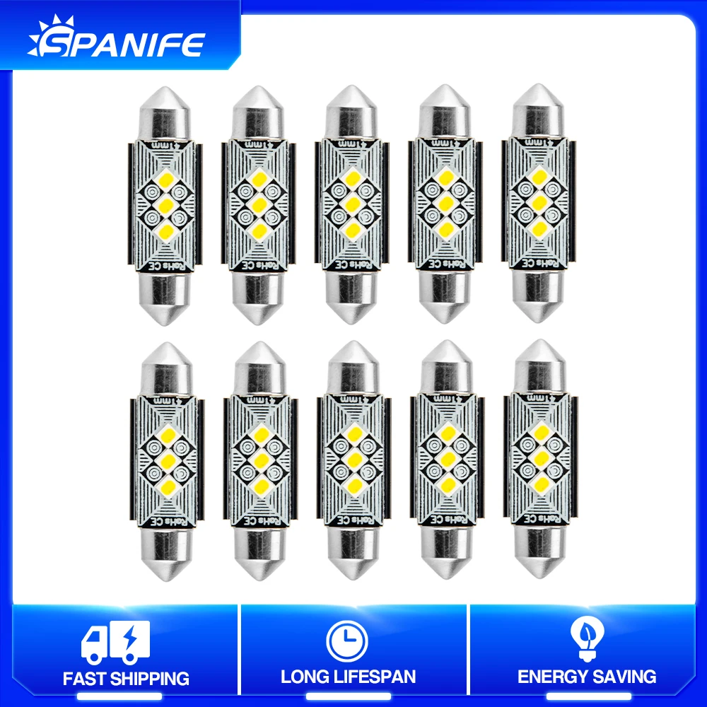 Spanife 10x C5W светодиодная лампа Canubs 12 В 3 SMD супер яркий белый C10W гирлянда 39 мм без