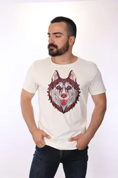 

Angemiel Wear Ethnic Pattern Siberian wolf Cotton White Men 'S T-Shirt