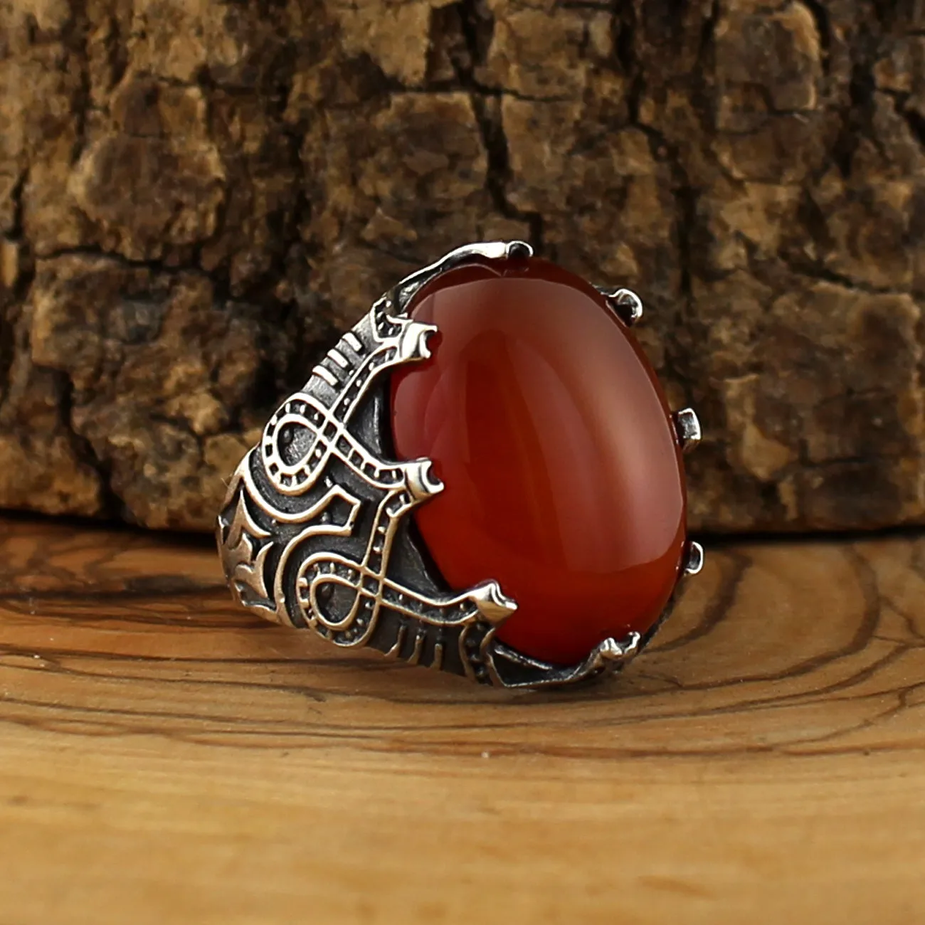 

925 Sterling Silver Ring for Men Red Aqeeq Stone Jewelry fashion vintage Gift Zircon Onyx Mens Rings All Size Made in Turkey