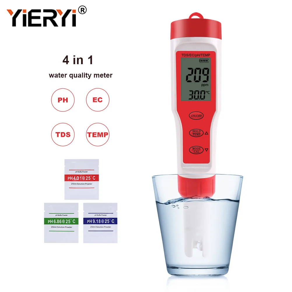 yieryi New TDS PH Meter PH/TDS/EC/Temperature Meter Digital Water Quality Monitor Tester for Pools, Drinking Water, Aquariums