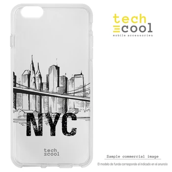 

FunnyTech®Stand case for BQ Aquaris Silicone U2/U2 Lite L Disñeo Skyline New York City Clear