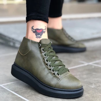 

BOA Laced Snekaers Khaki Thick Black Bottom Half Ankle Boot. High Quality 100% Vegan Leather Men Casual Shoes. Shoe, Sneaker Shoe, Van Shoe, Air Shoe, Basket Shoe, Flip Shoe, Trainer Shoe, Chaussure, Laofer Shoe