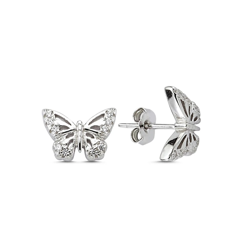 Серебряные 925 пробы Серьги-бабочки из циркона