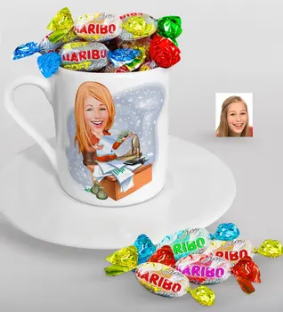 

Personalized Women 'S Boss Caricature Of Turkish Coffee cup And Haribo Candy Gift Seti-6