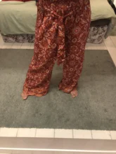 Casual Pants Trousers Totem Ethnic Flower-Print Orange Bohemian Wide Woman Elastic-Waist