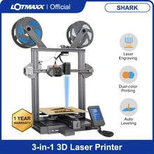 Impressora lotmaxx shark 3d com gravação a laser & impressão a cores bi-nivelamento automático 3 in1, 95% pré-montado máquina de impressora de metal 3d