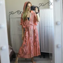 Summer Tunic Hooded-Beachwear Kaftan Bathing-Suit Cover-Up Beach-Dress Printed Bohemian