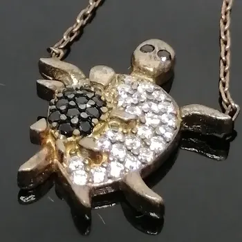 

925 Sterling Silver Necklace For Women | Woman Pendant Turtle With Her Baby | Zircon Stone | Real Pure Silver |Turkish Jewelry