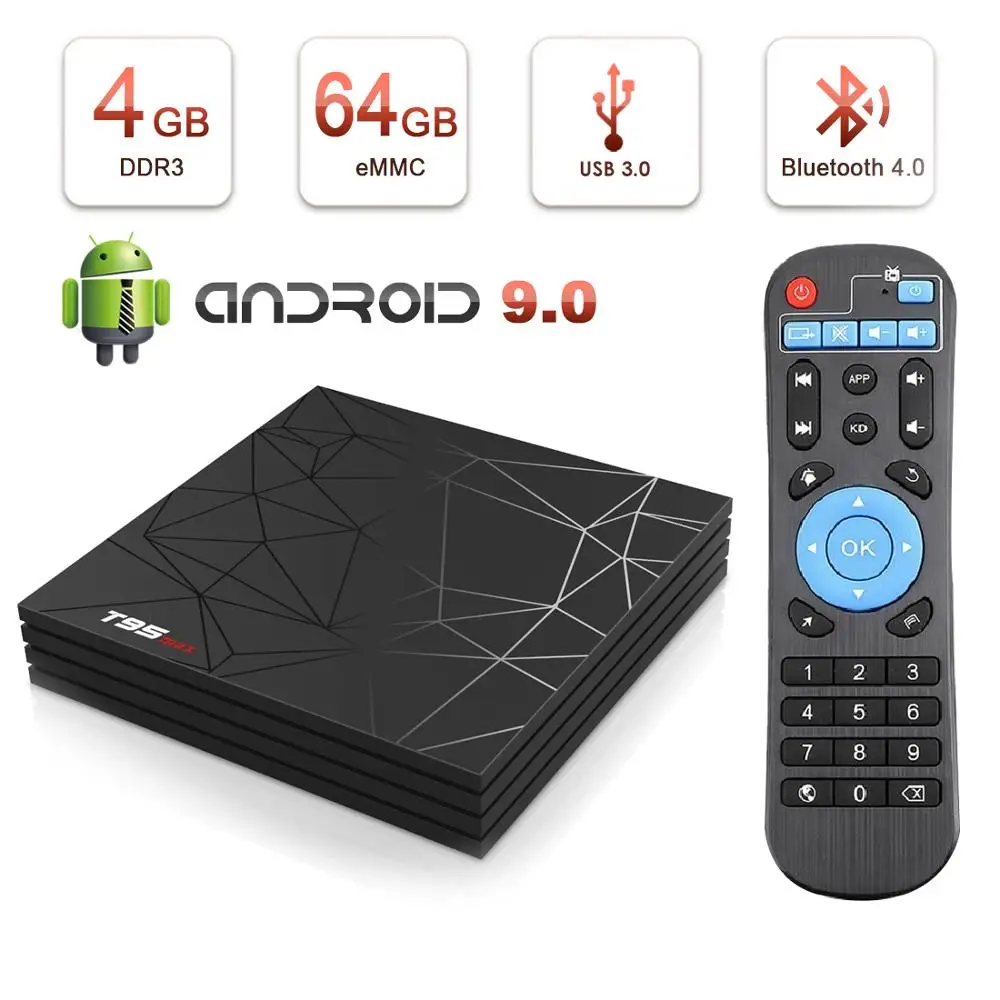 T95 MAX ТВ коробка Android 9 Allwinner H6 Четырехъядерный 4 ГБ ОЗУ 32 Гб 64 ПЗУ Поддержка 2 ГГц WiFi 6K