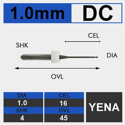 1.0-DC UCHEER 1 шт./компл. стоматологический фрезерный Бур Yena Системы DC лакировочная машина Вольфрам твердосплавные фрезы 1,0/2,0 мм Концевая фреза - Длина режущей кромки: 1.0-DC