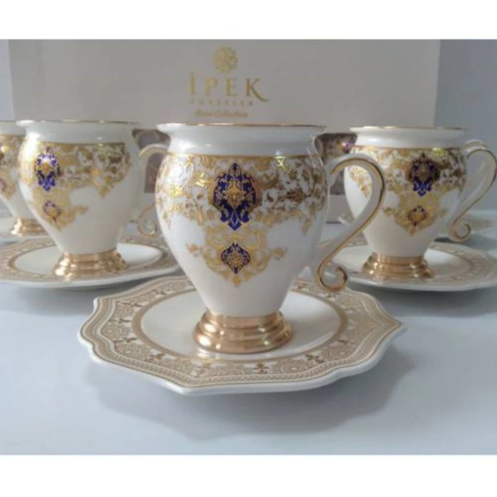 

Extra High Quality Turkish Porcelain Hand Art Coffee Mugs Cup Set 12 Pieces For 6 Person Detailed Work By Hand-With Gift Box