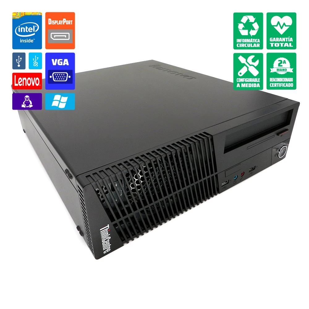 PC sobremesa Lenovo ThinkCentre 72e SFF i5-3470 reacondicionado 4GB-RAM HDD 320GB DVD Windows 10 Pro update
