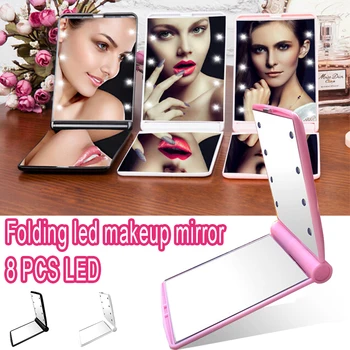 

2019 1PC Fashion Women Ladies Make Up Mirror Cosmetic Folding Portable Compact Pocket with 8 LED Lights Makeup Tool Best Gift