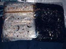 Bolsa de gasa de 50 Uds., bolsas negras de estrellas y luna de 9*12cm, paquete de organza de diseño especial, regalo de boda bronceado, paquete de joyería de dulces