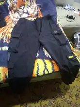 Pantalones Cargo de harén con bolsillos laterales para hombre, pantalón negro de Hip-Hop, informal, a la moda, ropa de calle, 2020 cintas