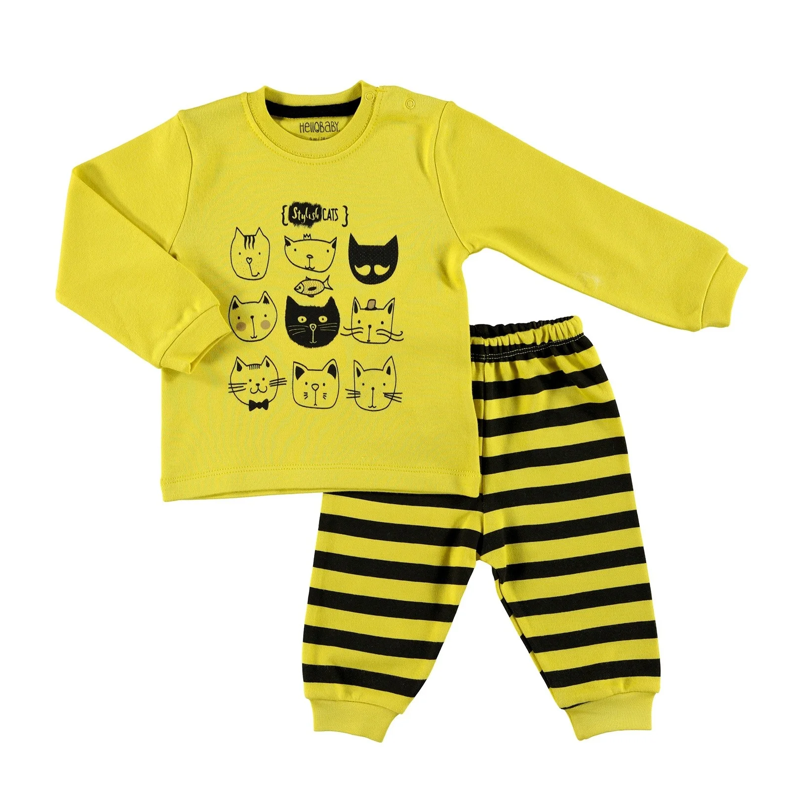 

ebebek HelloBaby Printed Interlock Long Sleeve Ribbed Snap Neck Single Baby Pajama Set