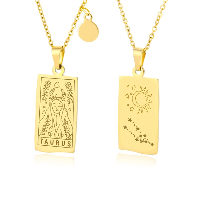 Vintage Zodiac Necklace For Women Gold Stainless Steel Constellation Aquarius Pisces Leo Chain Choker Necklace Goth Jewelry Gift Taurus
