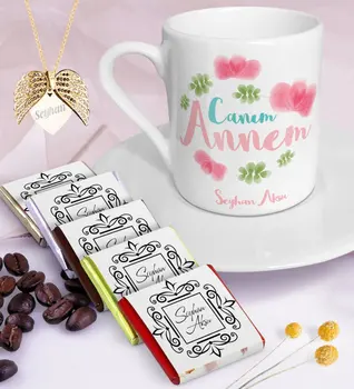 

Personalized Dear Mom Coffee cup Chocolate Angel Wing Necklace Seti-12