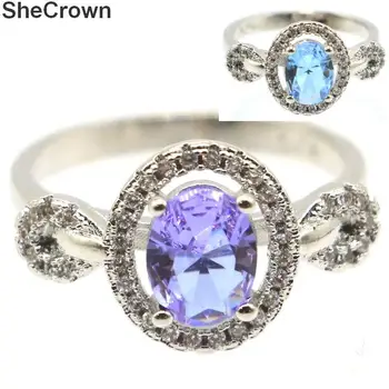 

20x12mm SheCrown New Arrival Created Color Changing Alexandrite & Topaz CZ Gift For Ladies Silver Rings