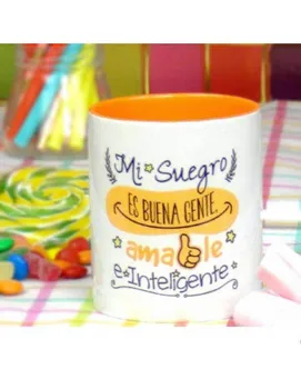 

CERAMIC CUP WITH MESSAGE 'MI FATHER-IN-LAW 'S GOOD PEOPLE. KIND AND SMART'