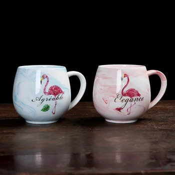 

400ml Flamingo Marble Pattern Water Cup Coffee Milk Tea Ceramic Mug Home Office Collection Cup Love Couple Brush Wash Cups