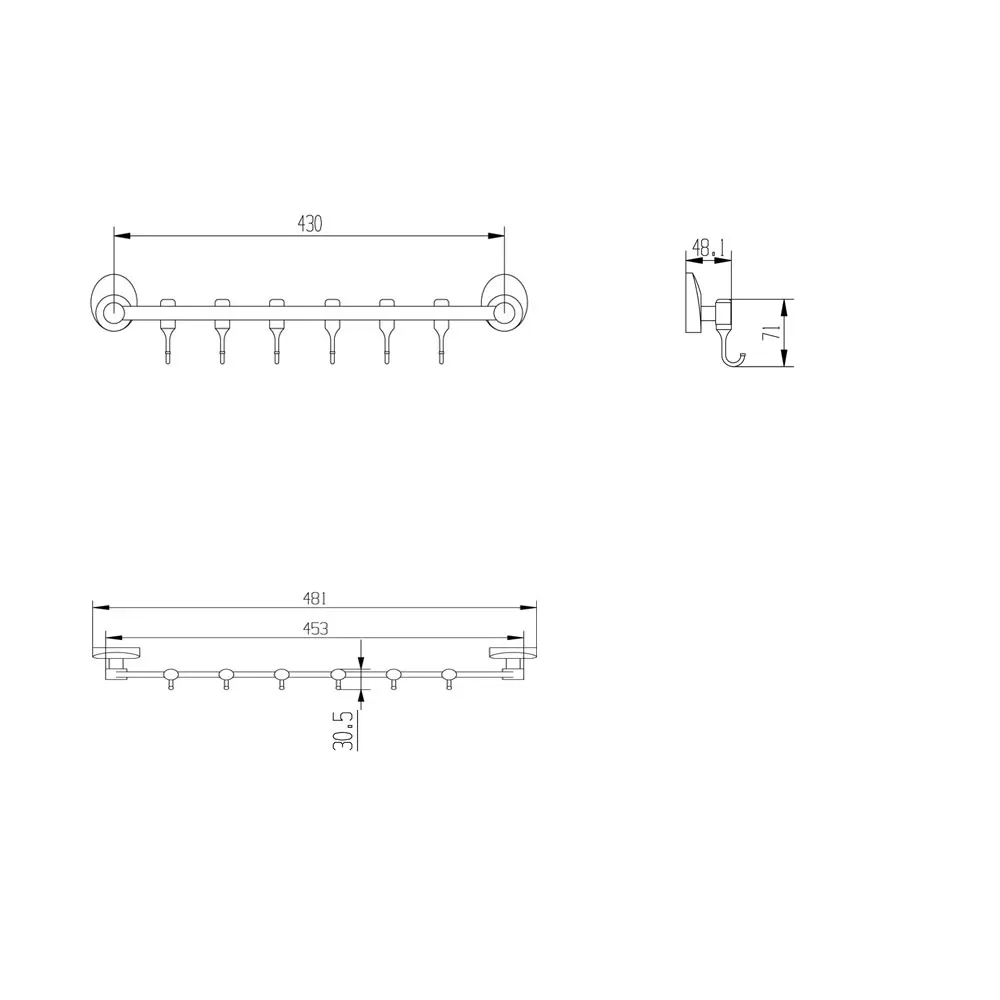 Планка с 6-ю крючками Raiber R70125