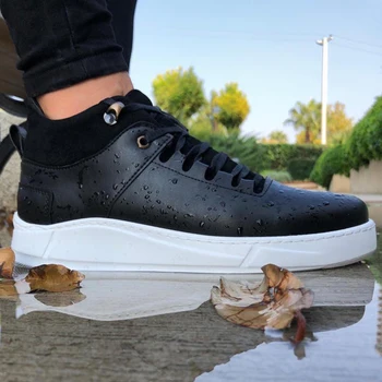 

BA0006 Laced Black White Sole Casual Men Sports Half Ankle Boot