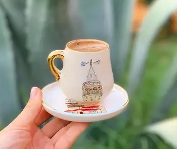 

Handmade Creative High Quality 2020 Trend Pottery Ceramic Istanbul Maiden Tower Detailed Coffee Tea Cup Birthday Gift