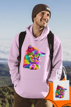 

Angemiel Wear Cute Colorful Cat Pink Male Hooded Sweatshirt Bags Kombin