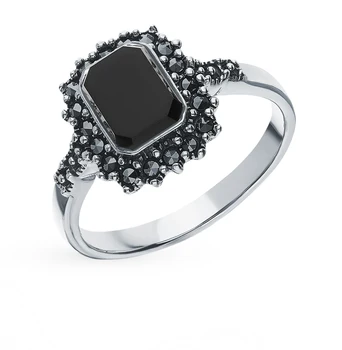 

Silver ring with marcasites and Onyx sunlight sample 925 test