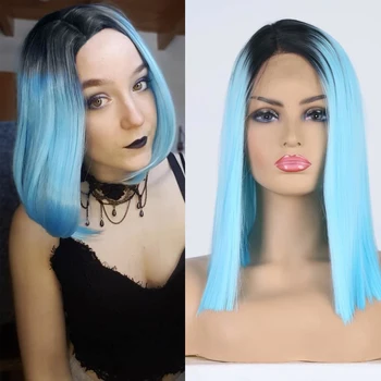 

Charisma Ombre Blue Bob Wigs Middle Parting Synthetic Hair For Women Cosplay Show Lace Front Replacement Wigs Heat Fiber Hair
