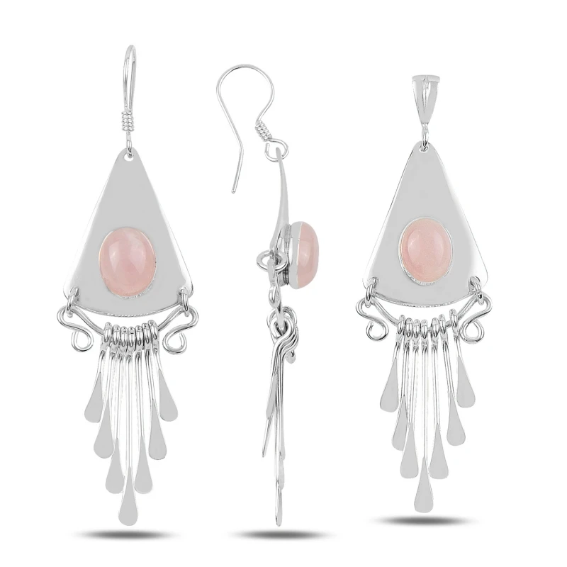 

Silver 925 Sterling Pink Quartz Stone Handwork Set