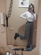 Pantalones largos sencillos Vintage a cuadros para mujer, pantalón de pierna ancha, informal, moda urbana