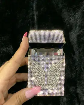 

Shiny crystal diamond 20 cigarette box layer tray